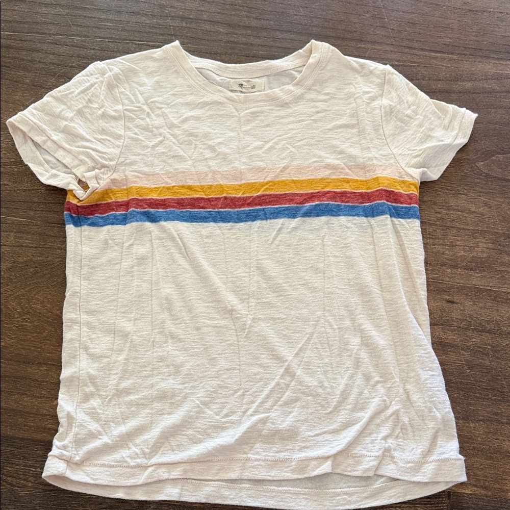 Madewell Cream Short-Sleeve Tee with Yellow, Red & Blue Stripes